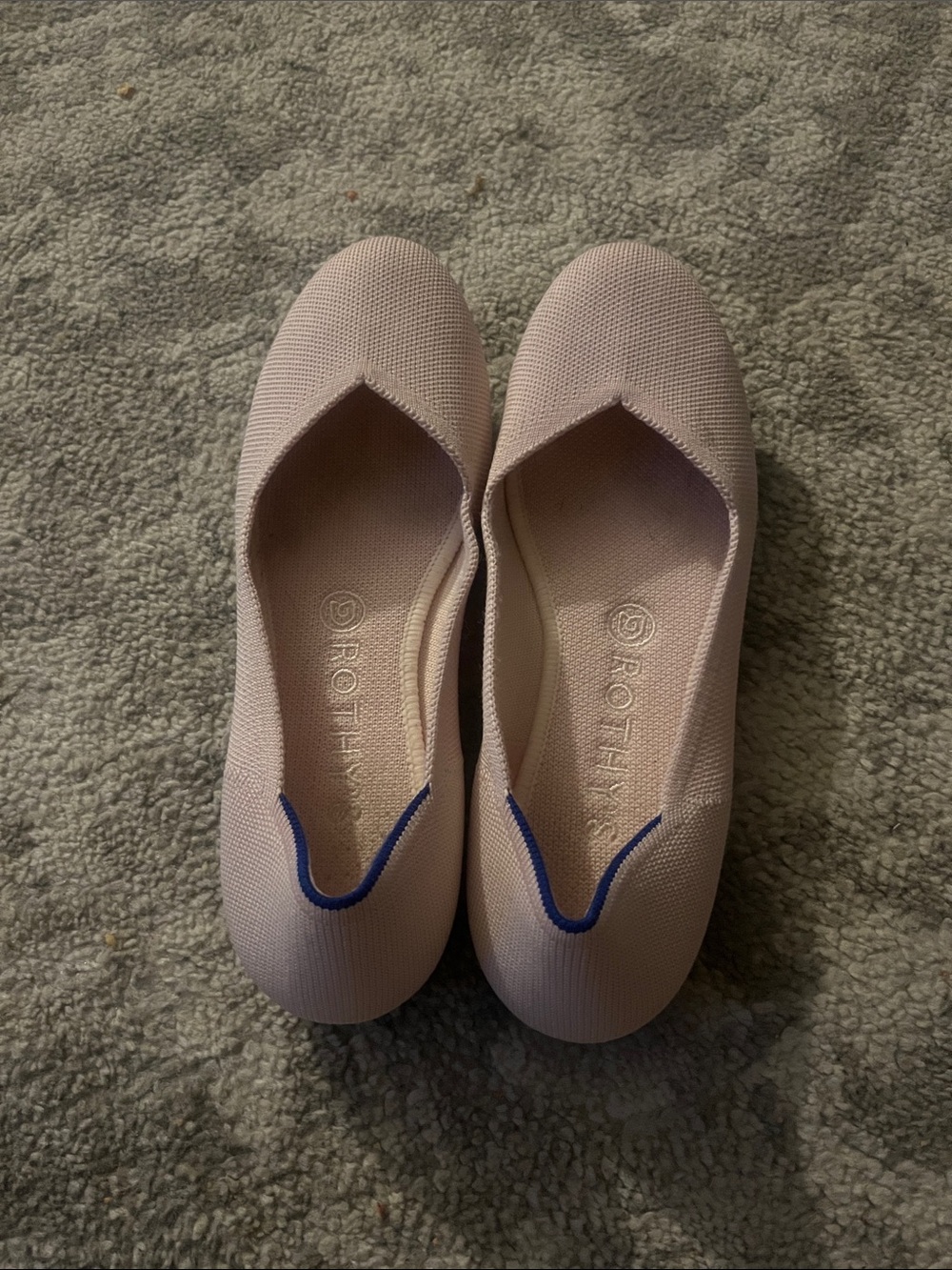 Rothy's Pink Knit Ballet Flats with Blue Trim